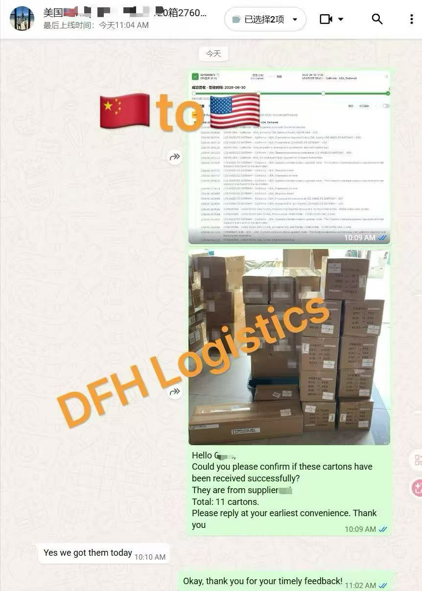 Tracking timeline and delivered cartons shared on WhatsApp
